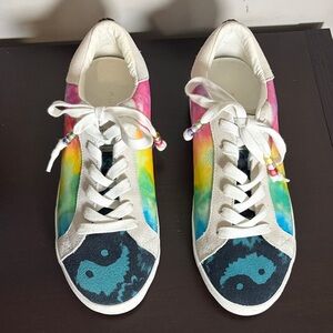 Kurt Geiger London Lexi Eagle tie dye Leather sneaker rainbow Sz 38 US 7.5